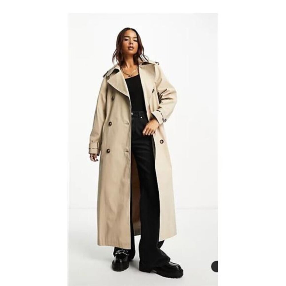 NWT Miss Selfridge Premium Maxi Trench Coat in Beige Women's 8 UK 12